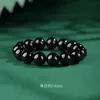 Pulsera de Ágata Negra Natural Anillo de Pigmento Puro Pulsera de Cuentas Unisex Cuentas Redondas Agujero Recto Ágata Negra Lista para Usar