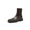 Versión de cuero suave~ Botines altos delgados de punta cuadrada para mujer, estilo francés, nuevos botines Martin de tacón grueso para otoño e invierno 2026