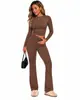 Conjunto de Dos Piezas para Mujer Estilo Chica Picante Europeo y Americano Pantalones de Campana Ajustados de Cintura Alta Color Sólido Manga Larga Adelgazante Conjunto de Ropa Deportiva Casual