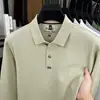 26 Novos Modelos de Outono 100% Algodão Mercerizado Camisas Polo de Manga Longa para Homens, Negócios Casuais para Meia-Idade Cor Sólida Versátil Gola Polo