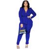 N7916 AliExpress Amazon Europa e América Cross-border Africano plus size Feminino Decote em V Profundo Manga Longa Calça Lápis Terno Novo