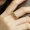 Anillo Abierto Dorado Antiguo Desgastado para Mujer, Estilo Chino Lujo Ligero Anillo Ajustable para Dedo Índice, Accesorio de Cobre Dorado Personalizado de Moda