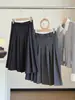 Falda Larga de Mezcla de Lana Gris para Mujer 2026 Otoño Nuevo Estilo Forma de Pera Cintura Alta Adelgazante Cubre Caderas Línea A Plisada Midi