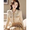 Cárdigan de Punto Beige Estilo Chanel para Mujer, Top Base Único y Elegante Estilo Coreano para Otoño e Invierno 2025