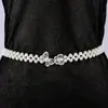 2026 Novo Estilo Corrente de Cintura de Pérola Feminina Estilo Coreano Faixa de Cintura Decorada com Strass e Pérolas Vestido Doce da Moda Couro Elástico
