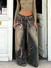 Py1111 Novo Estilo Calça Jeans Casual Feminina Retrô Cintura Baixa Solta Estampada Perna Reta Perna Larga Lavada