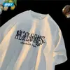 Camiseta de Manga Corta Estampada Americana para Hombre Verano 2025 Nueva Sensación de Alta Gama Peso Pesado Nicho Algodón Puro Manga Media Camiseta