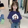 G2368# Blusa Casual de Manga Longa para Meninas Camiseta da Moda de Primavera e Outono para Crianças Nova 100% Algodão Estilo Ocidental Falsa Peça Dupla T