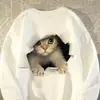Moletom Casual de Manga Longa com Tema de Gato Estilo Preguiçoso para Mulheres, Design Solto para Outono e Inverno, Blusa de Gola Redonda Nicho para Casais