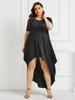 Verano Comercio Exterior Nuevo Amazon Ebay Vestido Irregular Holgado Color Sólido Cuello Redondo Vestido Holgado