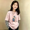 Camiseta Base de Manga Larga de Dibujos Animados para Niñas, Moda Primavera y Otoño 2026, Camiseta de Cuello Redondo, Falso Dos Piezas, Camiseta Base de Algodón Puro para Niños Mayores