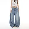 Jeans de pierna ancha lavados de estilo americano resistentes, color naranja joven, para mujer, corte holgado, adelgazantes, modernos, versátiles y a la moda.