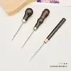 Punzón de Aguja Antiguo para Reparación de Zapatos, Punzón con Mango de Madera, Herramienta Punzón para Zapatos de Cuero, Perforación y Reparación de Zapatos Hecho a Mano, Aguja de Punzón Recta Extra Fina