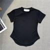 Punto Eewe Sexy Vientre Pequeño Amigable con el Grupo Camisa Negra Top de Verano Holgado de Manga Corta Nuevo Estilo