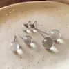 Pendientes de Bola de Cristal de Vidrio Blanco de Verano Transparentes Redondos Diseño de Nicho Pendientes para Mujer Retro Simples Pendientes al por Mayor