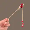 Horquilla antigua de estilo chino clásico nuevo, tocado Hanfu, broche para el cabello, flor de rosa, accesorios para el cabello, horquilla con borla