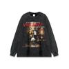 Camiseta Estampada Direta Europeia e Americana Street Hip Hop Marca Tendência Solta Lavada Antiga Algodão Pesado Manga Longa para Homens