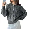 Cárdigan de Punto Grueso con Flores de Cáñamo Retro, Nuevo para Otoño e Invierno, Cruzado, Cuello Redondo, Suéter con Botones para Mujer