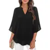 2025 Transfronteiriço Amazon Casual Verão Novo Top Feminino Europeu e Americano com Manga de Pétala Solto Decote V Camisa de Chiffon