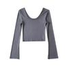 Europeu e Americano Sexy 2022 Outono e Inverno Puro Desejo Estilo Gola Quadrada Curto Top Frente e Verso Camiseta Feminina Slim-fit Emagrecimento Manga Comprida