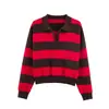 Superventas europeo y americano transfronterizo de AliExpress: Camisa de punto casual de moda europea y americana con cuello polo a rayas y manga larga