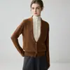 Nuevo suéter de cachemira pura para mujer de otoño e invierno, cárdigan de punto con cuello alto, diseño de dos piezas simulado, prenda exterior cálida, corte ajustado y estilo casual