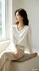 Camiseta blanca para mujer de algodón 92% Lycra, modelo nuevo 2026, cuello en V, corte holgado, capa base, manga larga, elástica