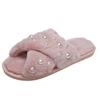 Novos chinelos Maomao para mulheres, outono e inverno, sola plana, chinelos para ambientes internos, quentes, com pérolas, cruzados, chinelos Maomao para mulheres