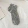 Calcetines Bordados de Osito para Mujer Calcetines Cortos Primavera y Verano Malla Transpirable Algodón Absorbente de Sudor Transpirable Clásico Versátil Calcetines Tipo Barco para Mujer