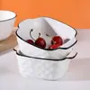 Estilo Nórdico Creativo Raya Vertical Doble Asa Molde para Hornear Molde para Hornear Rosa Cuenco para Arroz Hogareño Color Bajo Esmalte Cerámica Vajilla Set Combinación
