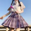 Uniforme jk falda otoño básico conjunto completo de falda a cuadros camisa manga corta corbata de lazo conjunto completo de estilo universitario japonés