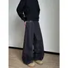 Calça Jeans Estampada Estilo Americano com Costura Aparente para Homem, Temporada de Primavera e Outono, Silhueta Plissada de Nicho, Versátil Calça Espada Wide-Leg