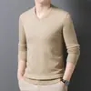 Otoño e Invierno Venta Caliente Transfronteriza Prendas de Punto Cuello en V para Hombre Sentido Ajuste Delgado Hilo Coreano Suéter Manga Larga Color Sólido Capa Base Otoño e Invierno