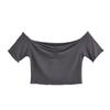 Camiseta corta ajustada elástica de cintura alta para mujer, estilo Pure Desire, color liso, sexy, con hombros descubiertos y hombros descubiertos