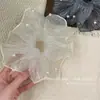 Tiara de Gaze Princesa Sereia ao Sol_ Prendedor de Cabelo de Pérolas Estilo Coreano com Vibração Brilhante, Corda de Cabelo Scrunchie de Nicho para Mulheres