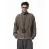 Cardigã de gola alta estilo old money americano para homens e mulheres, visual vintage desgastado, jaqueta de tricô casual e quente