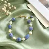 Pulsera de Jade Aventurina Azul y Perlas de Agua Dulce Naturales para Niñas, Versátil y de Alta Gama, Joyería de Cristal Barroco Ajustable