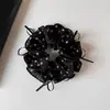 Goma para el pelo negra de lunares de doble capa con lazo de moda, Accesorio para el cabello de alta gama para mujer