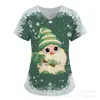 Camiseta de Manga Corta con Estampado de Dibujos Animados Navideños y Cuello en V Uniforme de Enfermera Camiseta con Estampado de Copos de Nieve Lindos y Atmósfera Navideña Uniforme de Enfermera