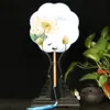 Ventoinha Hanfu em formato de flor, ventoinha feminina para dança antiga, pequena ventoinha redonda, ventoinha de rede vermelha com cabo longo DIY, suprimento para barraca de discoteca