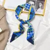 Lenço Pequeno de Seda Outono e Inverno Fita Longa Multifuncional Lenço Versátil Feminino Lenço de Seda Twill Estampado Estilo Coreano