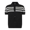 Cardigan Masculino Tricô Manga Curta Gola Lapela Botão Jacquard Elemento Fair Isle Americano Verão 2026 Vintage Yidao