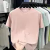 Camiseta de Verão Nova Estilo Transfronteiriça de Algodão Lyocell de Manga Curta Masculina Casual Gola Redonda Respirável Não Amassa Cor Sólida Versátil Moletom
