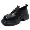 2024 Nuevos zapatos de cuero marrón de suela gruesa para mujer, primavera y otoño, versátiles, mocasines con cordones, estilo británico, zapatos que aumentan la altura