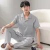 Pijama para Hombre, Verano Algodón Puro Manga Corta Pantalón, Cárdigan, Talla Extra Grande Ropa de Casa, Nuevo Set Delgado de Dos Piezas 2025