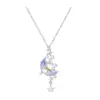 Colar Rio de Estrelas Salpicado de Lua Feminino Pedra Esmaltada Aurora Pingente Estrela Lua Corrente da Clavícula Luxo Leve Alto Padrão Fantasia Romântico Nicho