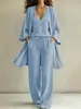 Conjunto casual de tres piezas estilo europeo y americano para mujer en eBay: cárdigan holgado + chaleco interior + pantalones anchos fluidos