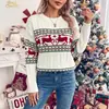 100% RopaTEMU2026 Nuevo Estilo Fresco Simple Navideño Suéter de Punto Jacquard Fair Isle Cuello Redondo Para Mujer