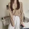 Suéter de Punto Holgado de Manga Larga Estilo Coreano Relajado para Mujer en Otoño e Invierno, Top Suave y Dulce con Cuello en V