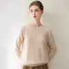 Camisa Básica de Tricô 100% Caxemira Pura Feminina, Novo Estilo Outono/Inverno, Gola Redonda Lisa de 12 Fios, Suéter Solto e Simples